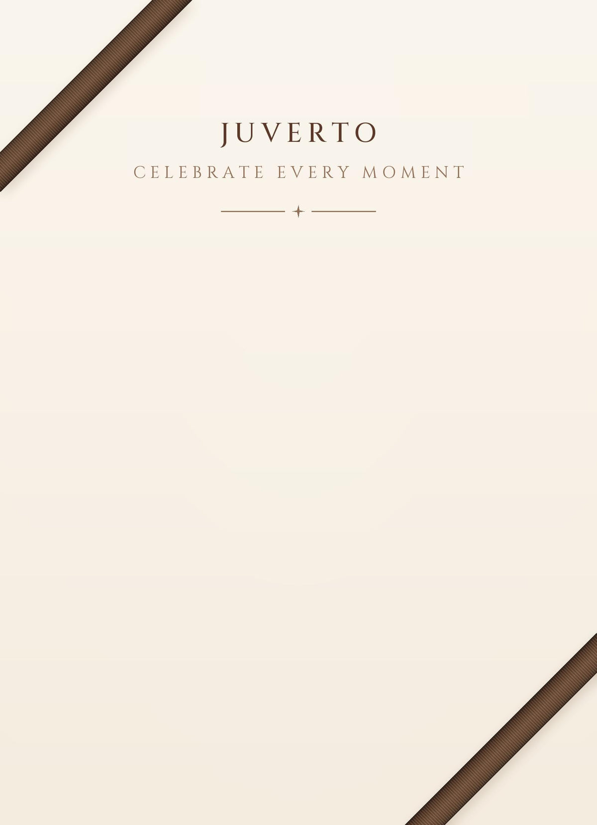 The inside of the Juverto gift card, cream with brown ribbon corners